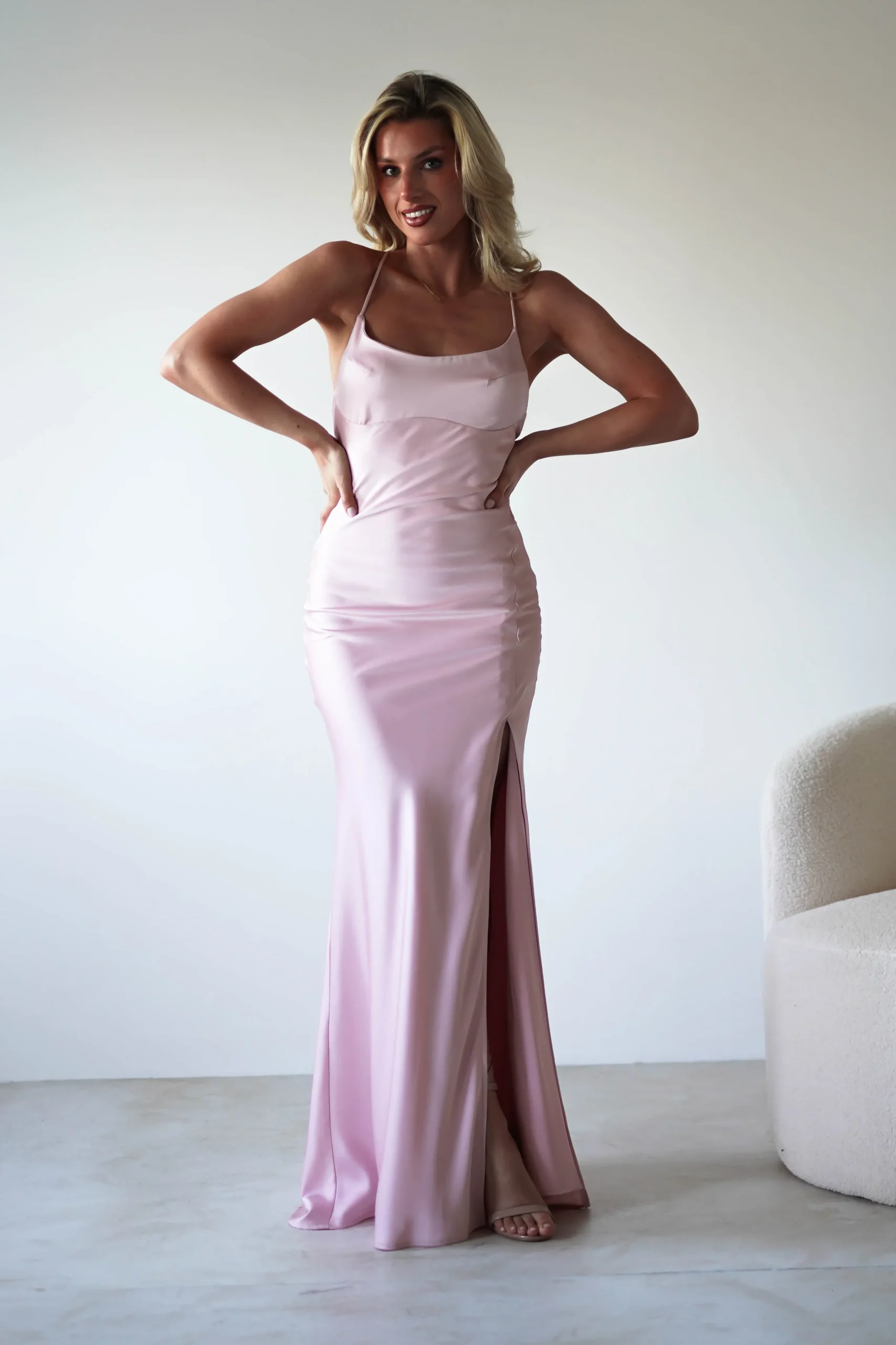 New Elsa Matte Satin Maxi Gown | Blush Pink Lange Kleider|Maxikleider
