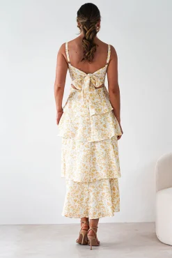 Best Emily Floral Ruffle Maxi Dress | Yellow Print Lange Kleider|Maxikleider