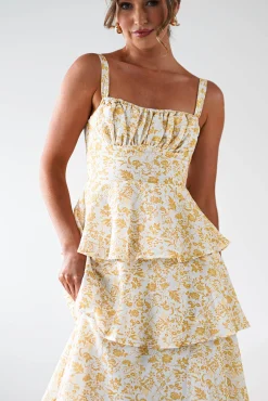 Best Emily Floral Ruffle Maxi Dress | Yellow Print Lange Kleider|Maxikleider