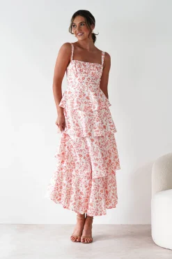Discount Emily Floral Ruffle Maxi Dress | Orange Print Lange Kleider|Maxikleider