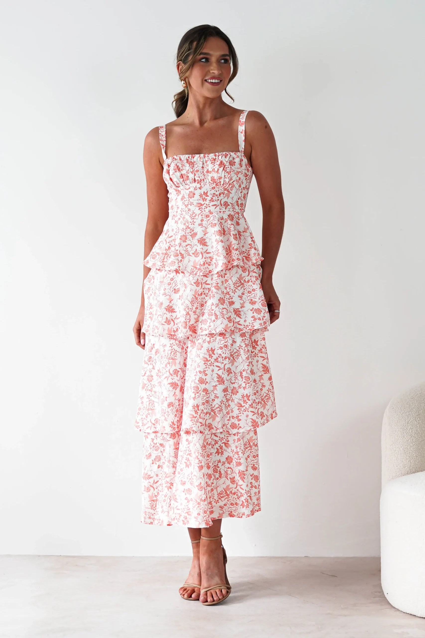 Discount Emily Floral Ruffle Maxi Dress | Orange Print Lange Kleider|Maxikleider