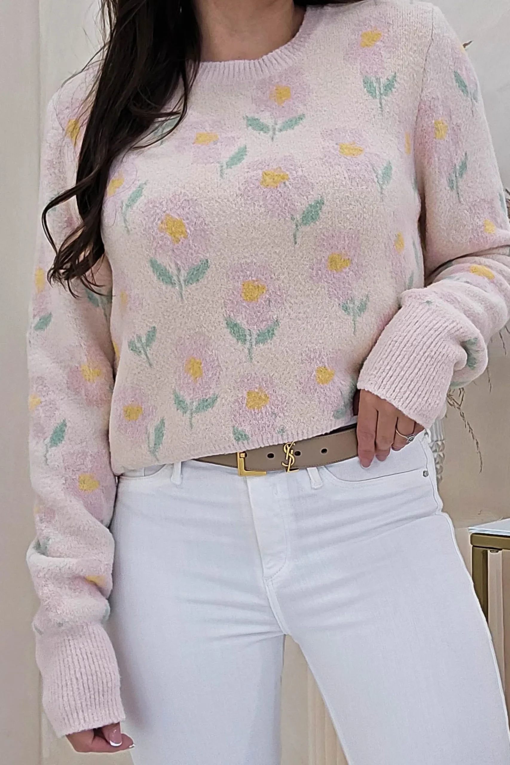 Clearance Emma Soft Floral Jumper | Light Pink Strickwaren|Pullover Und Strickjacken