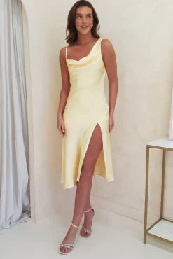 Online Esther Soft Satin Midi Dress | Yellow Mittellange Kleider|Midi-kleider