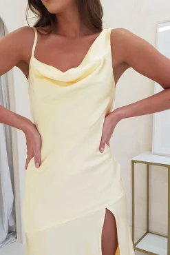 Online Esther Soft Satin Midi Dress | Yellow Mittellange Kleider|Midi-kleider