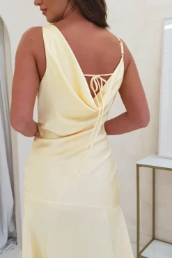 Online Esther Soft Satin Midi Dress | Yellow Mittellange Kleider|Midi-kleider
