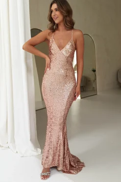 Hot Evana Mermaid Backless Sequin Gown | Rose Gold Kleider Für Besondere Anlässe|Ballkleider