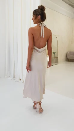Best Evelyn Halterneck Midi Dress | Champagne Lange Kleider|Maxikleider