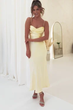 Online Everleigh Soft Satin Midi Dress | Butter Yellow Mittellange Kleider|Midi-kleider