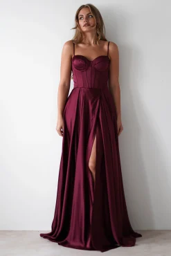 Outlet Georgia Soft Satin Maxi Gown | Burgundy Lange Kleider|Maxikleider