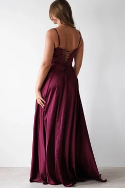 Outlet Georgia Soft Satin Maxi Gown | Burgundy Lange Kleider|Maxikleider