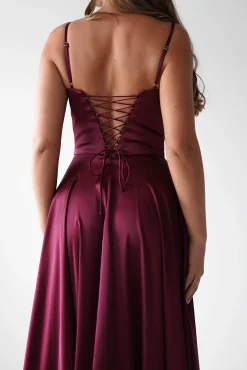 Outlet Georgia Soft Satin Maxi Gown | Burgundy Lange Kleider|Maxikleider