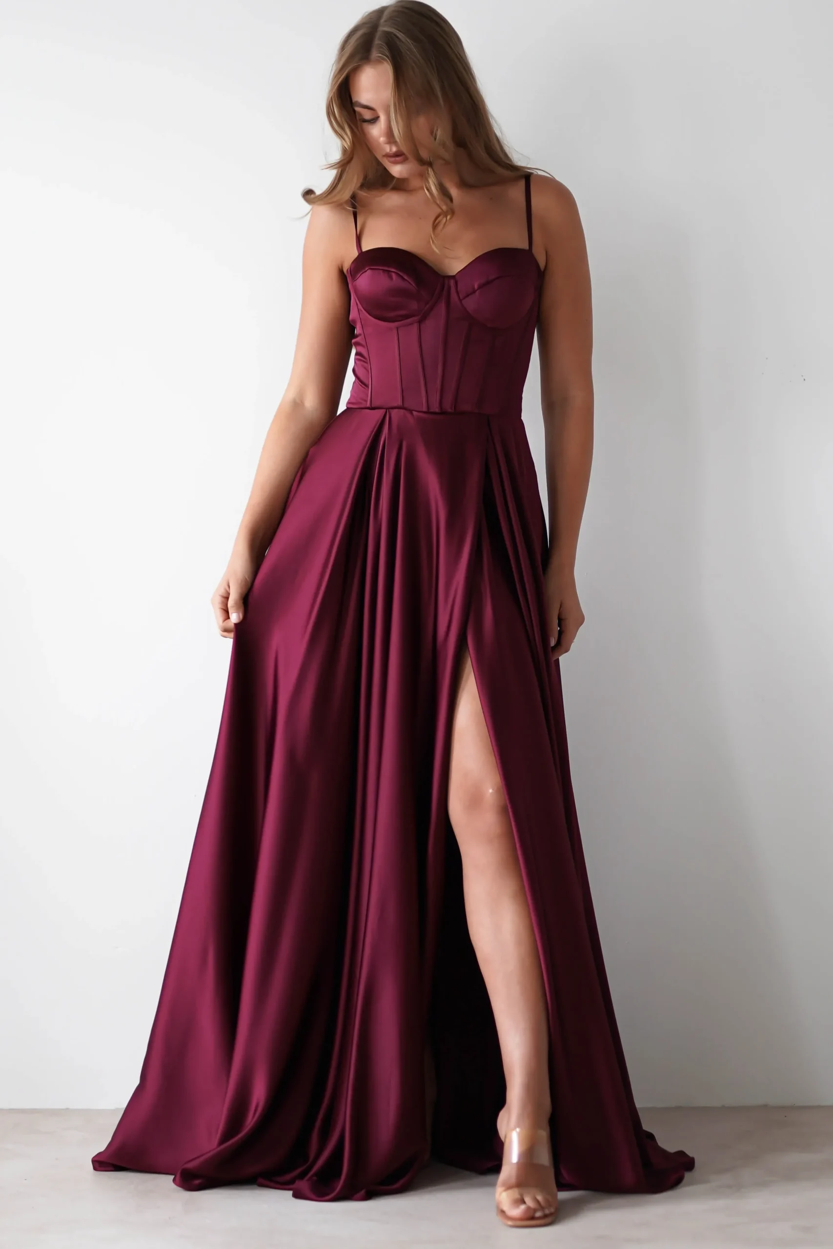 Outlet Georgia Soft Satin Maxi Gown | Burgundy Lange Kleider|Maxikleider