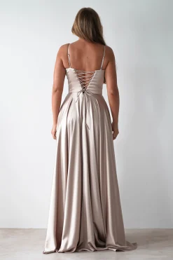 Hot Georgia Soft Satin Maxi Gown | Champange Lange Kleider|Maxikleider