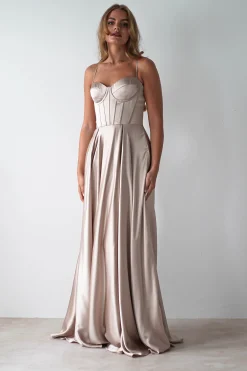 Hot Georgia Soft Satin Maxi Gown | Champange Lange Kleider|Maxikleider