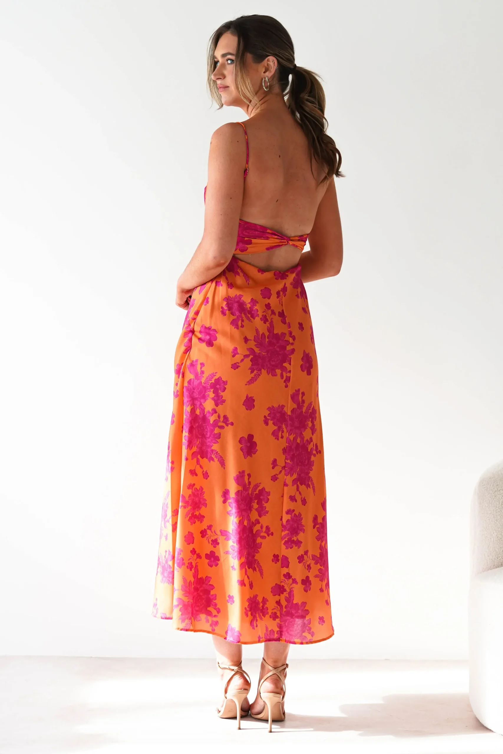 Discount Gina Cotton Floral Maxi Dress | Orange/Pink Lange Kleider|Maxikleider