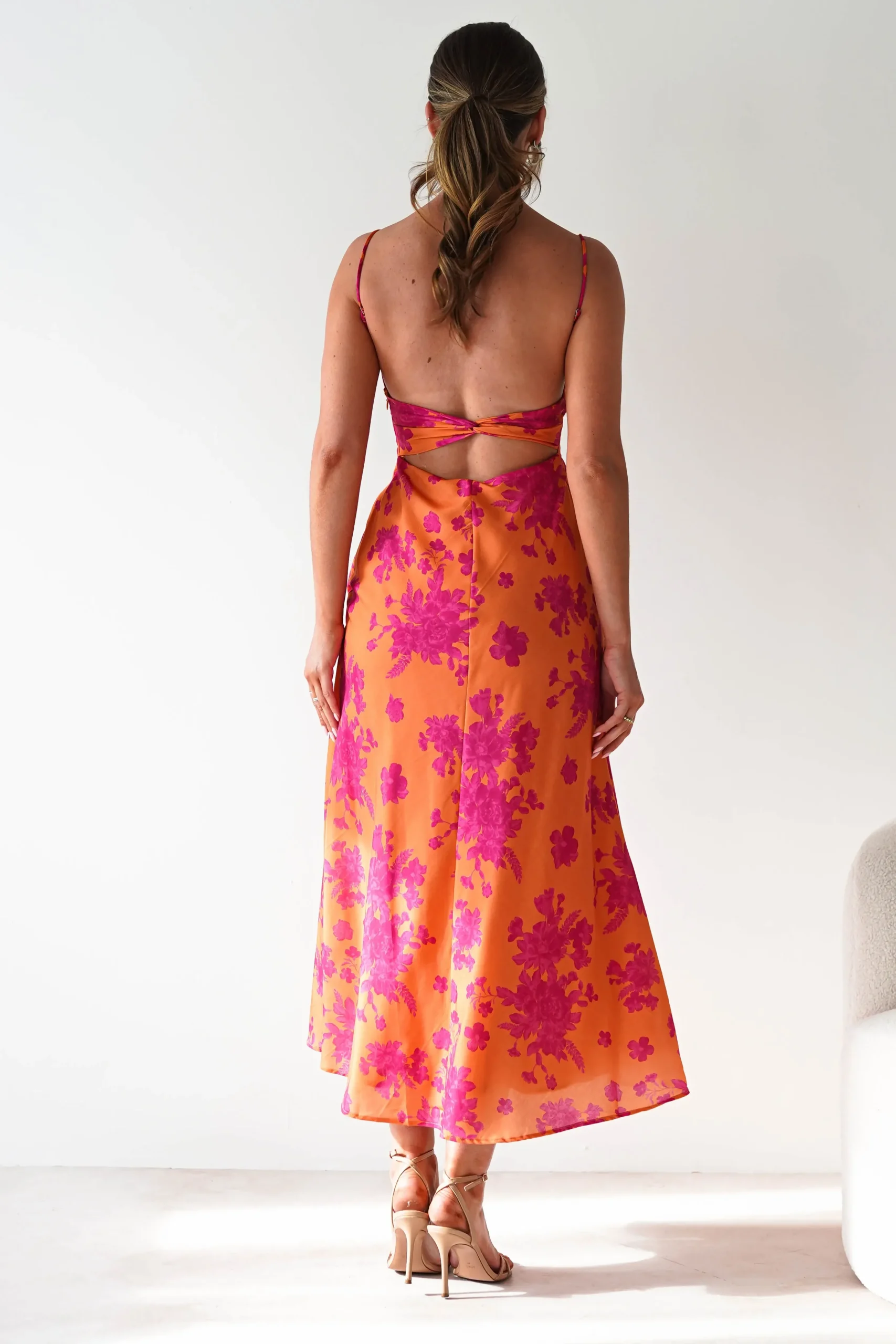 Discount Gina Cotton Floral Maxi Dress | Orange/Pink Lange Kleider|Maxikleider