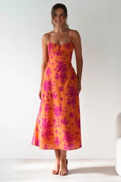 Discount Gina Cotton Floral Maxi Dress | Orange/Pink Lange Kleider|Maxikleider