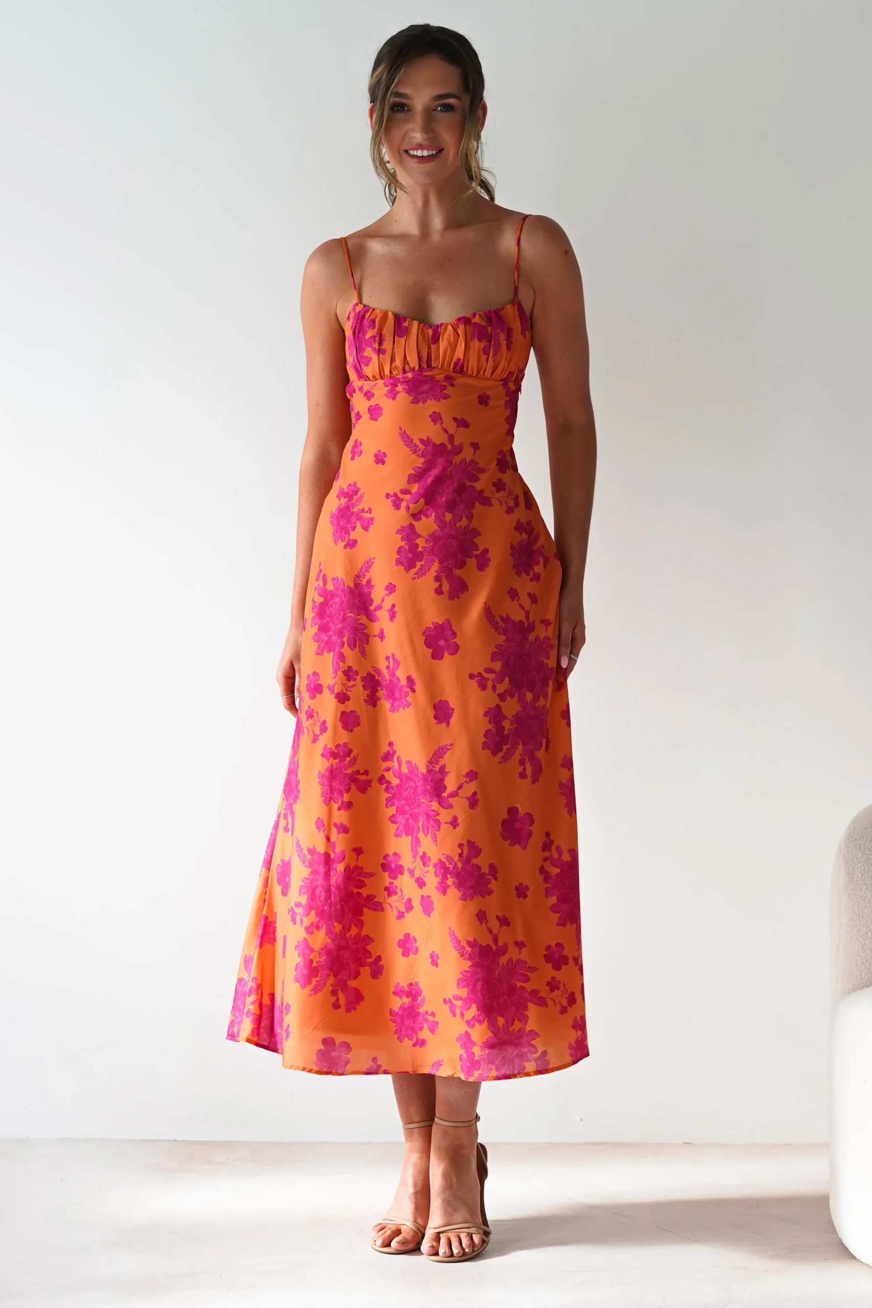 Discount Gina Cotton Floral Maxi Dress | Orange/Pink Lange Kleider|Maxikleider