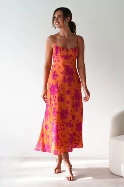Discount Gina Cotton Floral Maxi Dress | Orange/Pink Lange Kleider|Maxikleider