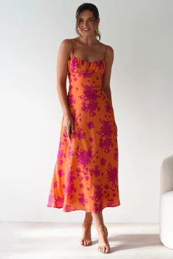 Discount Gina Cotton Floral Maxi Dress | Orange/Pink Lange Kleider|Maxikleider