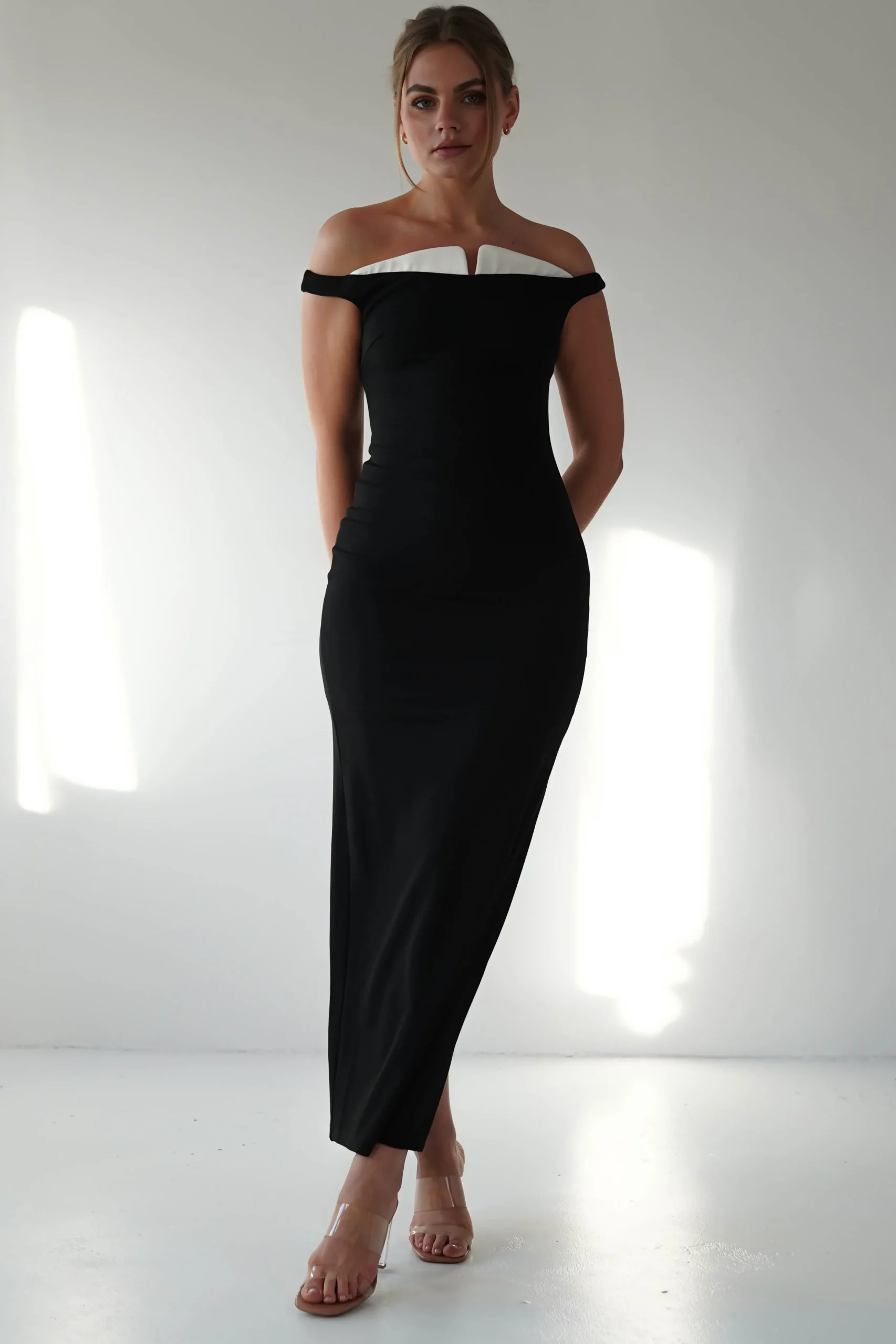 Sale Glenda Contrast Bodycon Midaxi | Black Lange Kleider|Maxikleider