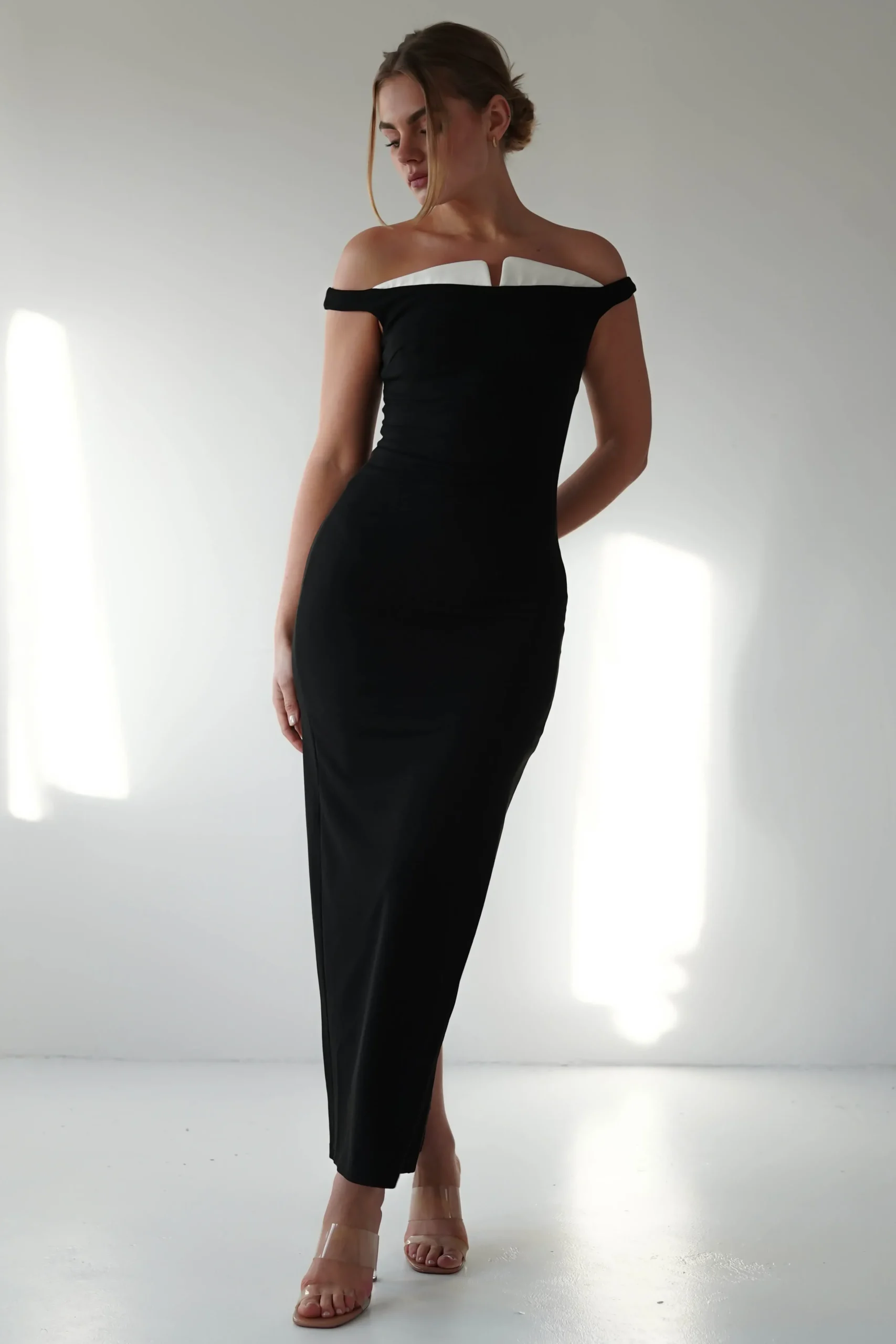 Sale Glenda Contrast Bodycon Midaxi | Black Lange Kleider|Maxikleider