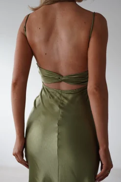 New Grace Soft Satin Maxi Dress | Olive Lange Kleider|Maxikleider
