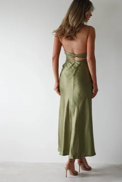 New Grace Soft Satin Maxi Dress | Olive Lange Kleider|Maxikleider
