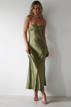 New Grace Soft Satin Maxi Dress | Olive Lange Kleider|Maxikleider