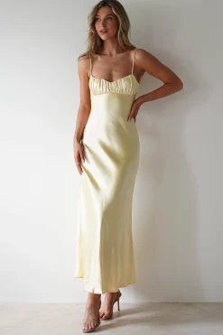 Discount Grace Soft Satin Maxi Dress | Yellow Lange Kleider|Maxikleider