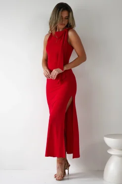 Hot Grettel High Neck Maxi Dress | Red Lange Kleider|Maxikleider