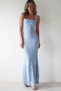 Fashion Halo Square Neck Sequin Maxi Gown | Blue Lange Kleider|Maxikleider