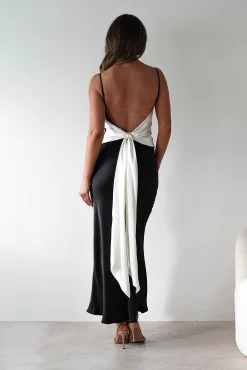 Clearance Hermie Silky Satin Maxi Dress | Black/White Lange Kleider|Maxikleider