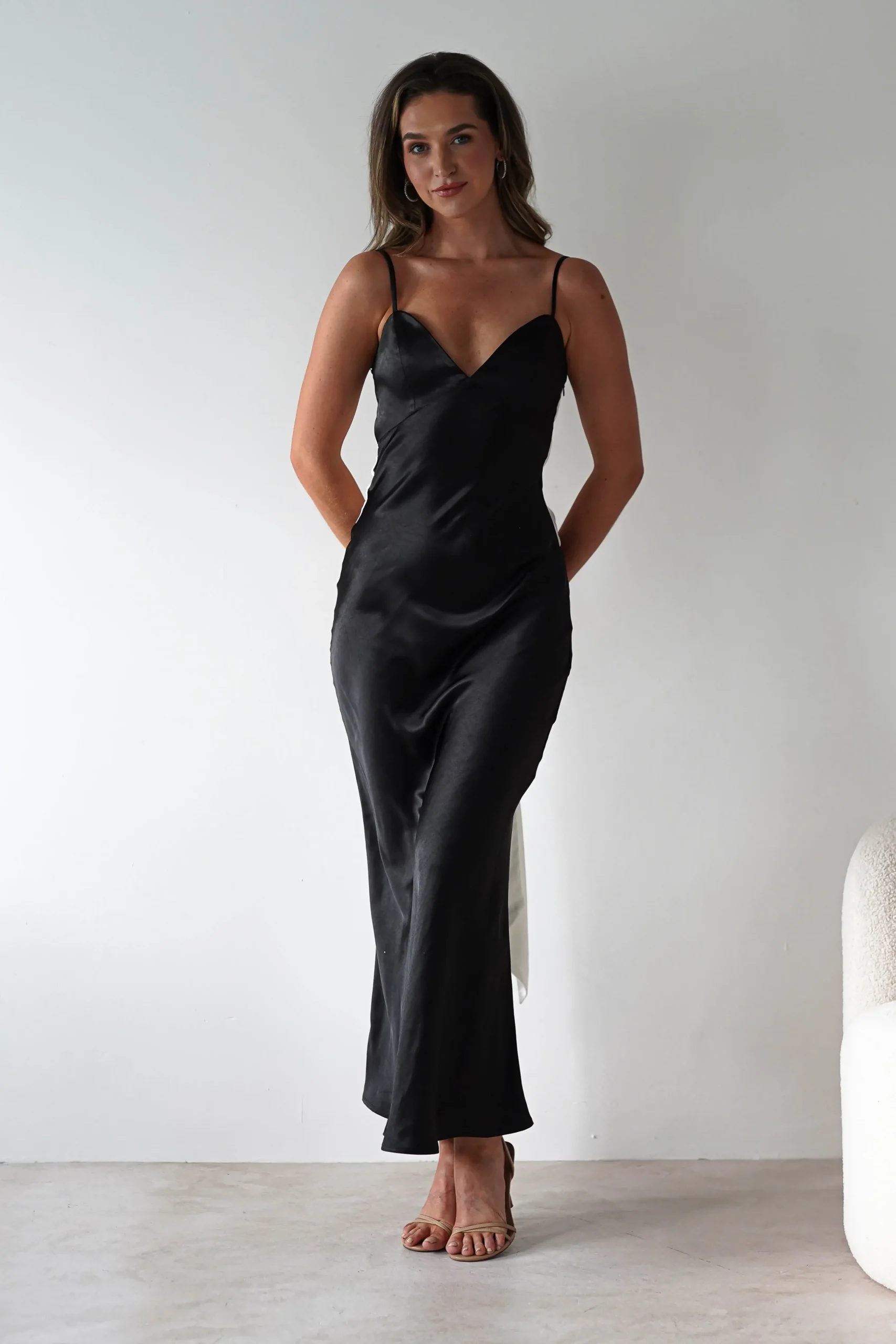 Clearance Hermie Silky Satin Maxi Dress | Black/White Lange Kleider|Maxikleider