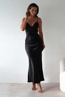 Clearance Hermie Silky Satin Maxi Dress | Black/White Lange Kleider|Maxikleider
