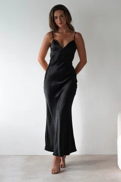 Clearance Hermie Silky Satin Maxi Dress | Black/White Lange Kleider|Maxikleider