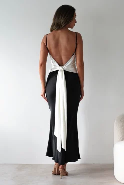 Clearance Hermie Silky Satin Maxi Dress | Black/White Lange Kleider|Maxikleider