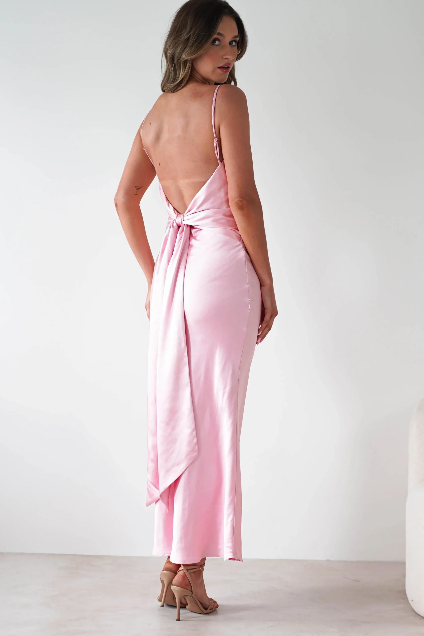 Online Hermie Silky Satin Maxi Dress | Pink Lange Kleider|Maxikleider