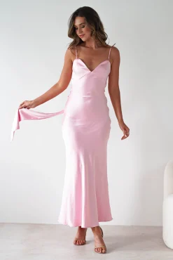 Online Hermie Silky Satin Maxi Dress | Pink Lange Kleider|Maxikleider