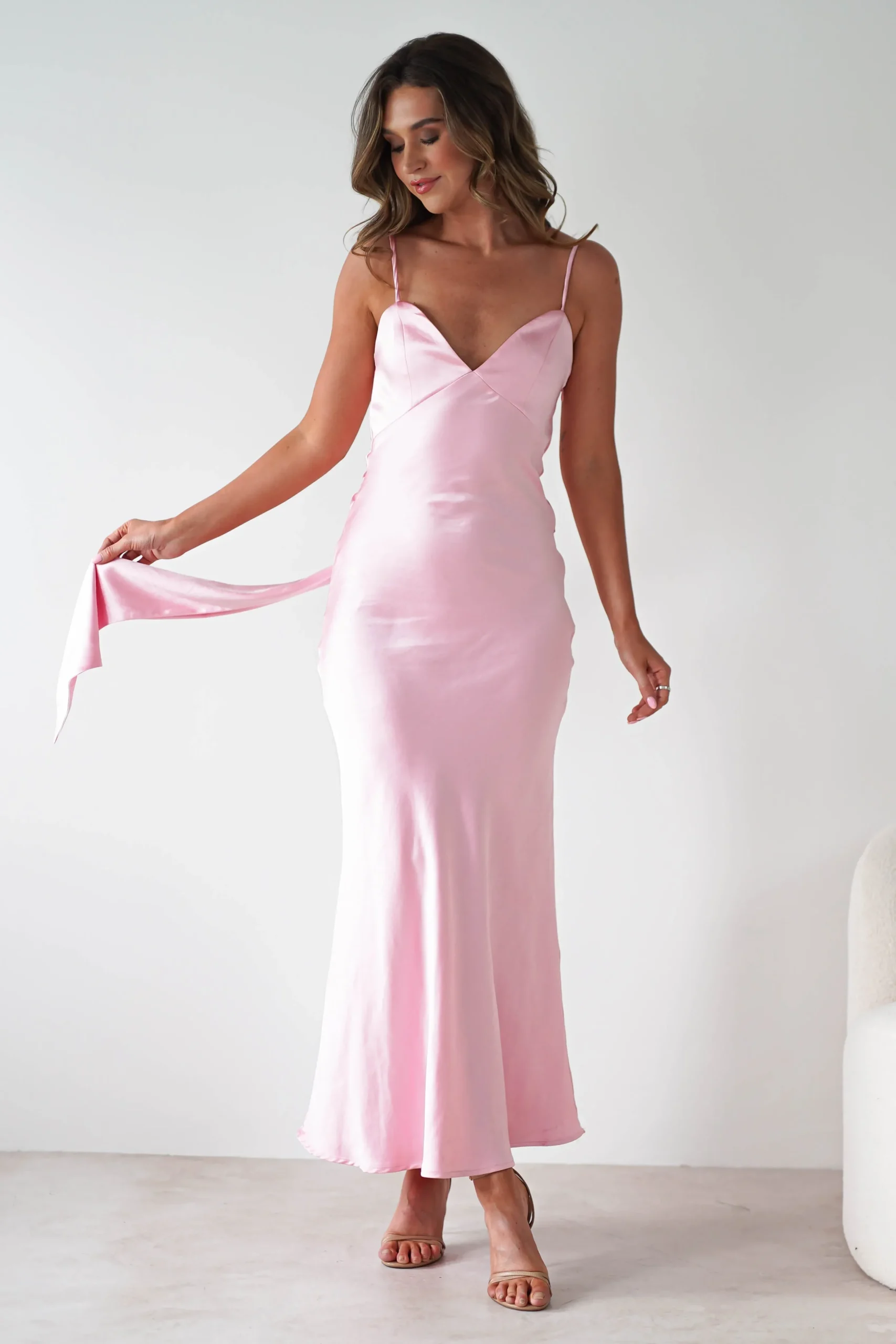 Online Hermie Silky Satin Maxi Dress | Pink Lange Kleider|Maxikleider