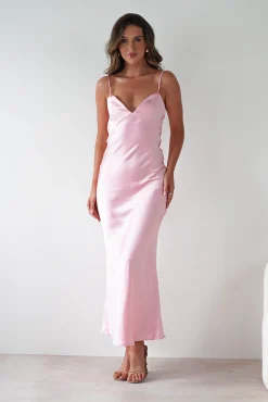 Online Hermie Silky Satin Maxi Dress | Pink Lange Kleider|Maxikleider