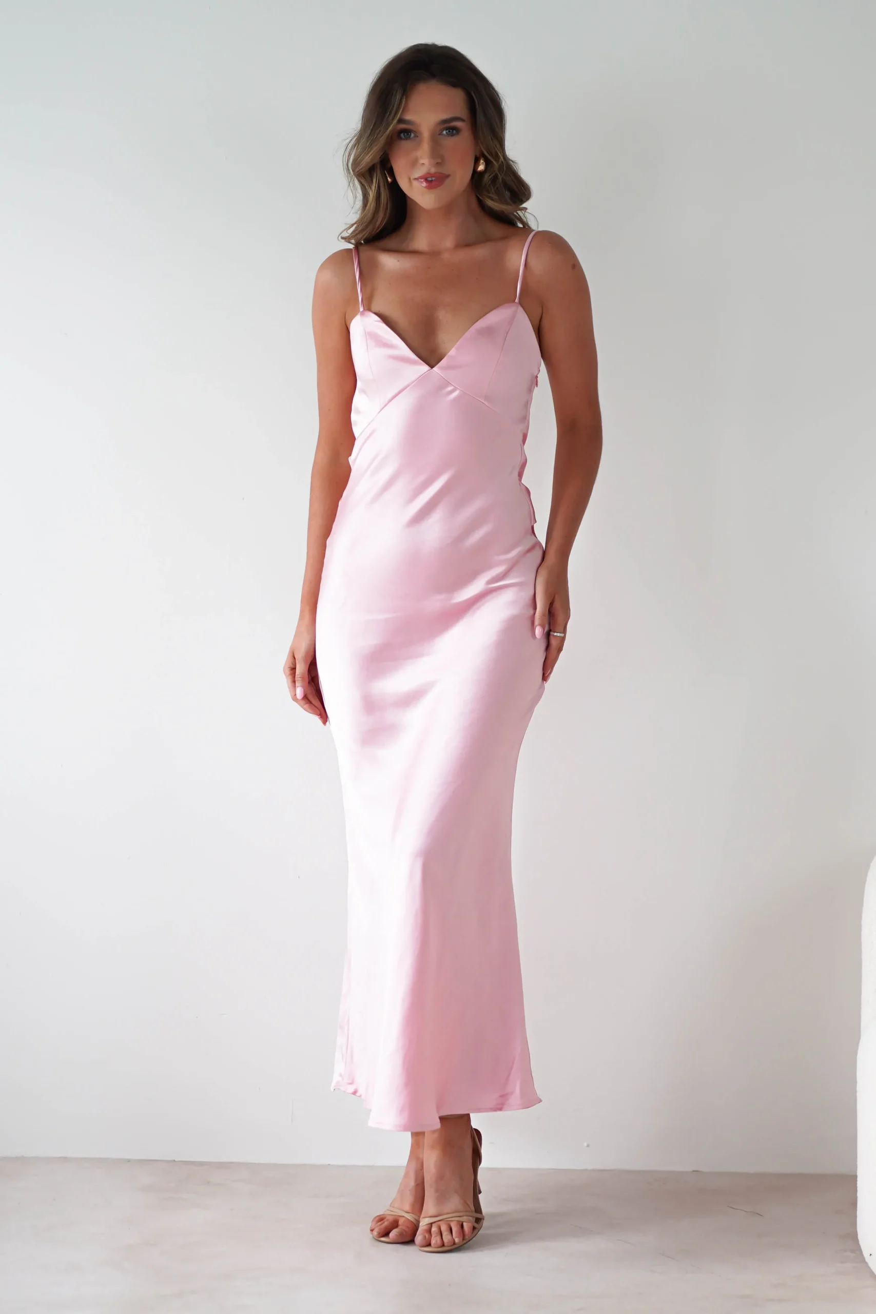 Online Hermie Silky Satin Maxi Dress | Pink Lange Kleider|Maxikleider