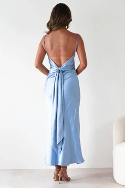 Clearance Hermie Silky Satin Maxi Dress | Blue Lange Kleider|Maxikleider