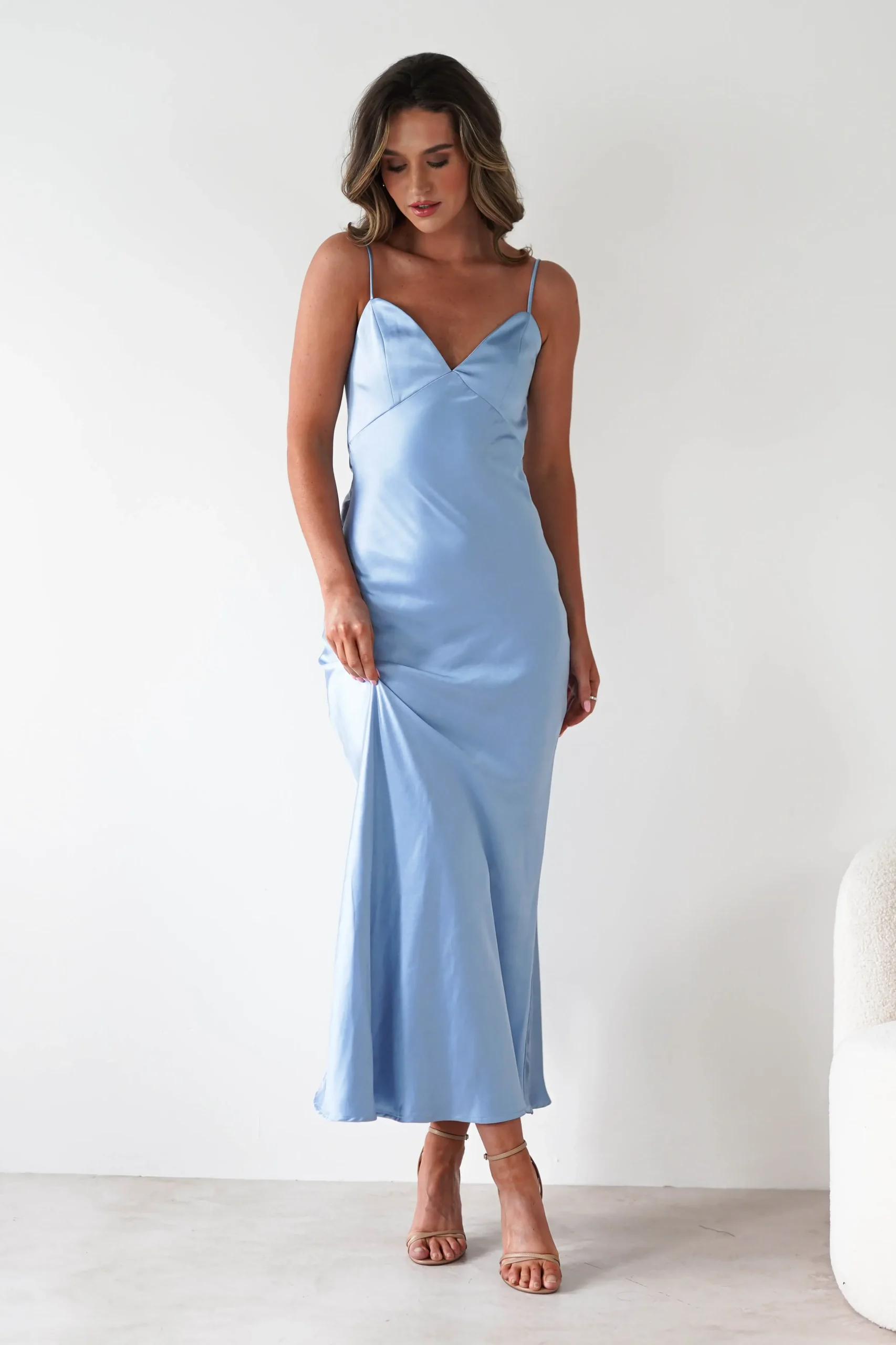 Clearance Hermie Silky Satin Maxi Dress | Blue Lange Kleider|Maxikleider