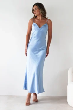 Clearance Hermie Silky Satin Maxi Dress | Blue Lange Kleider|Maxikleider