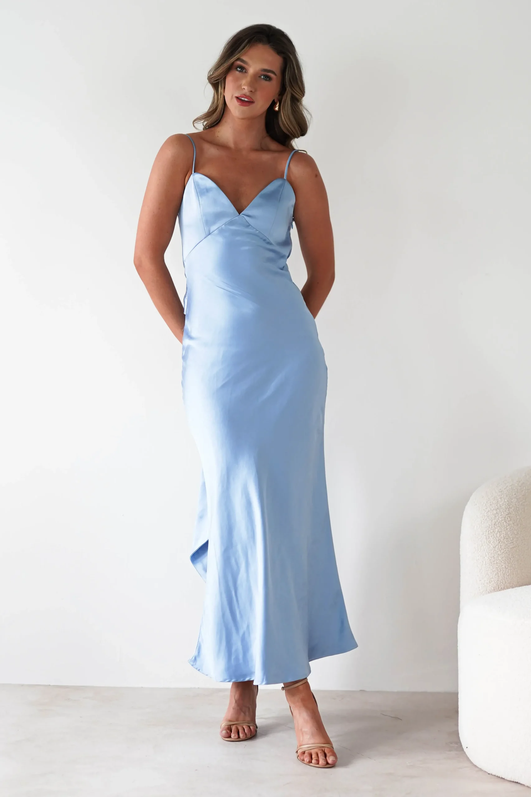 Clearance Hermie Silky Satin Maxi Dress | Blue Lange Kleider|Maxikleider