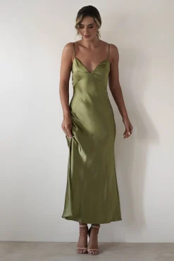 New Hermie Silky Satin Maxi Dress | Olive Lange Kleider|Maxikleider