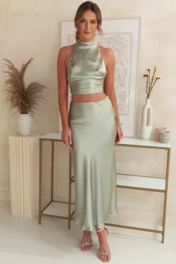 Online Imogen Satin Maxi Skirt | Sage Unterteile Und Röcke|Lange Kleider