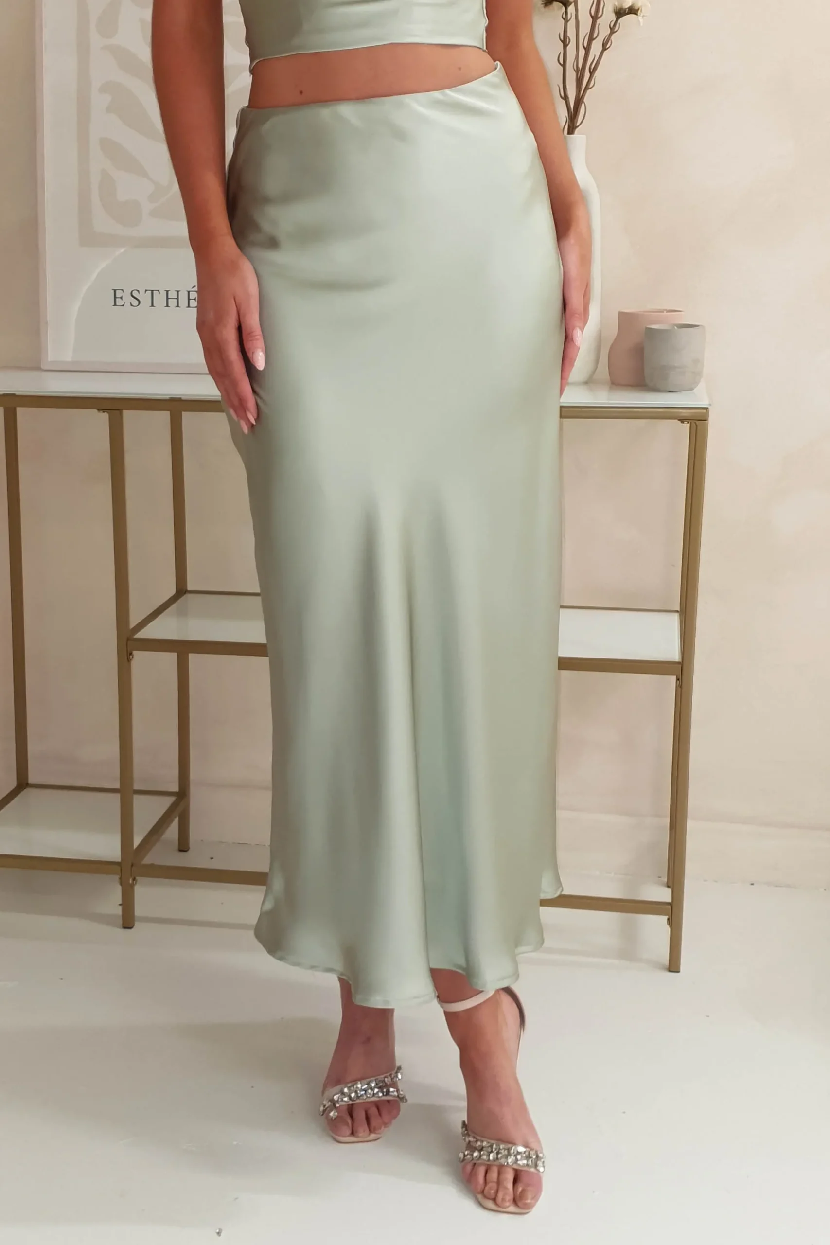 Online Imogen Satin Maxi Skirt | Sage Unterteile Und Röcke|Lange Kleider