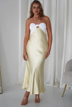 Discount Isla Halterneck Maxi Dress | Yellow/White Lange Kleider|Maxikleider